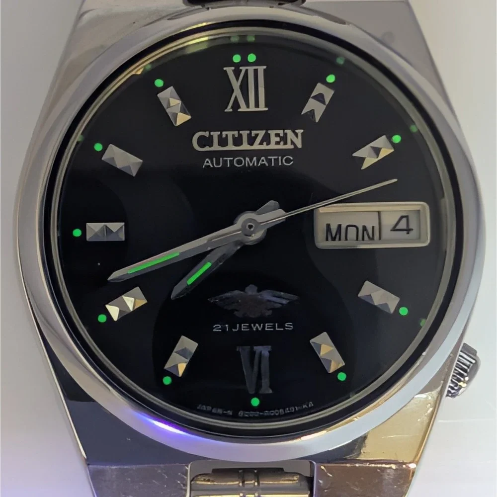 Rare Vintage Citizen Eagle 7 Automatic 21 Jewels Geometric Dial Day Date 8200